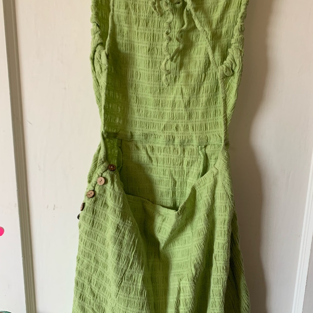 Green Textured Sleeveless Dress